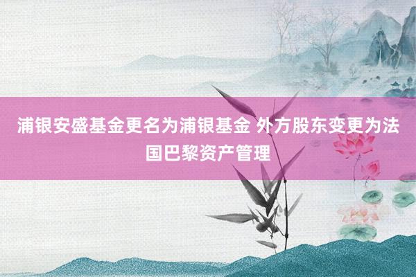 浦银安盛基金更名为浦银基金 外方股东变更为法国巴黎资产管理