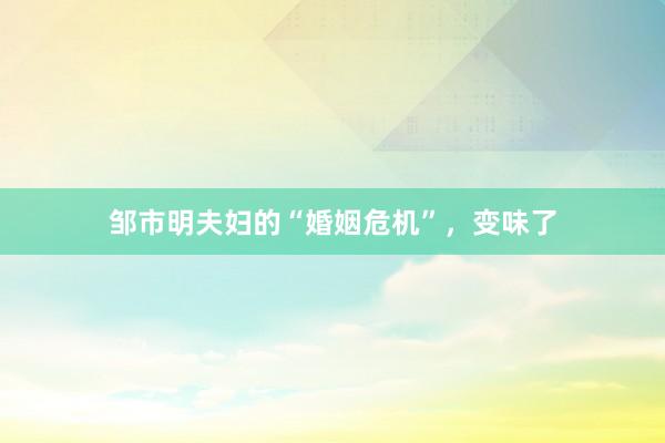 邹市明夫妇的“婚姻危机”，变味了