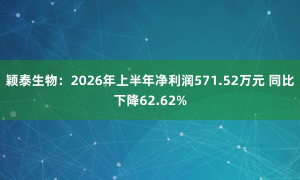 颖泰生物：2026年上半年净利润571.52万元 同比下降62.62%