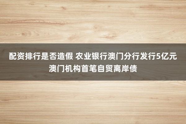 配资排行是否造假 农业银行澳门分行发行5亿元澳门机构首笔自贸离岸债