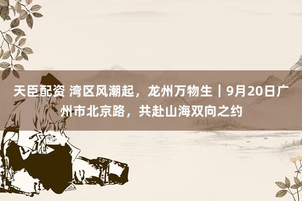天臣配资 湾区风潮起，龙州万物生｜9月20日广州市北京路，共赴山海双向之约