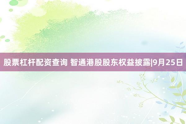 股票杠杆配资查询 智通港股股东权益披露|9月25日