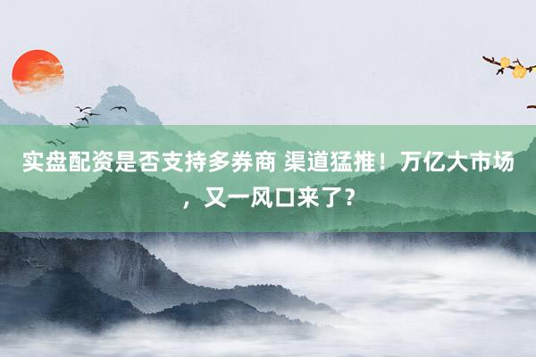 实盘配资是否支持多券商 渠道猛推！万亿大市场，又一风口来了？