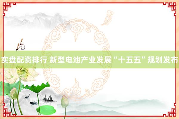 实盘配资排行 新型电池产业发展“十五五”规划发布